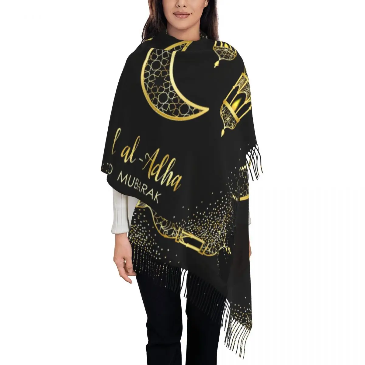 

Fashion Eid Al Adha Tassel Scarf Women Winter Fall Warm Shawls Wraps Ladies Kareem Ramadan Mubarak Scarves