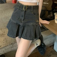 Kawaii Hot Girl Denim Skirt Womens Pleated Skirt Y2k  Fashion Casual College Style High Waist Slim Goth Mini A Word Short Skirt - Image 3