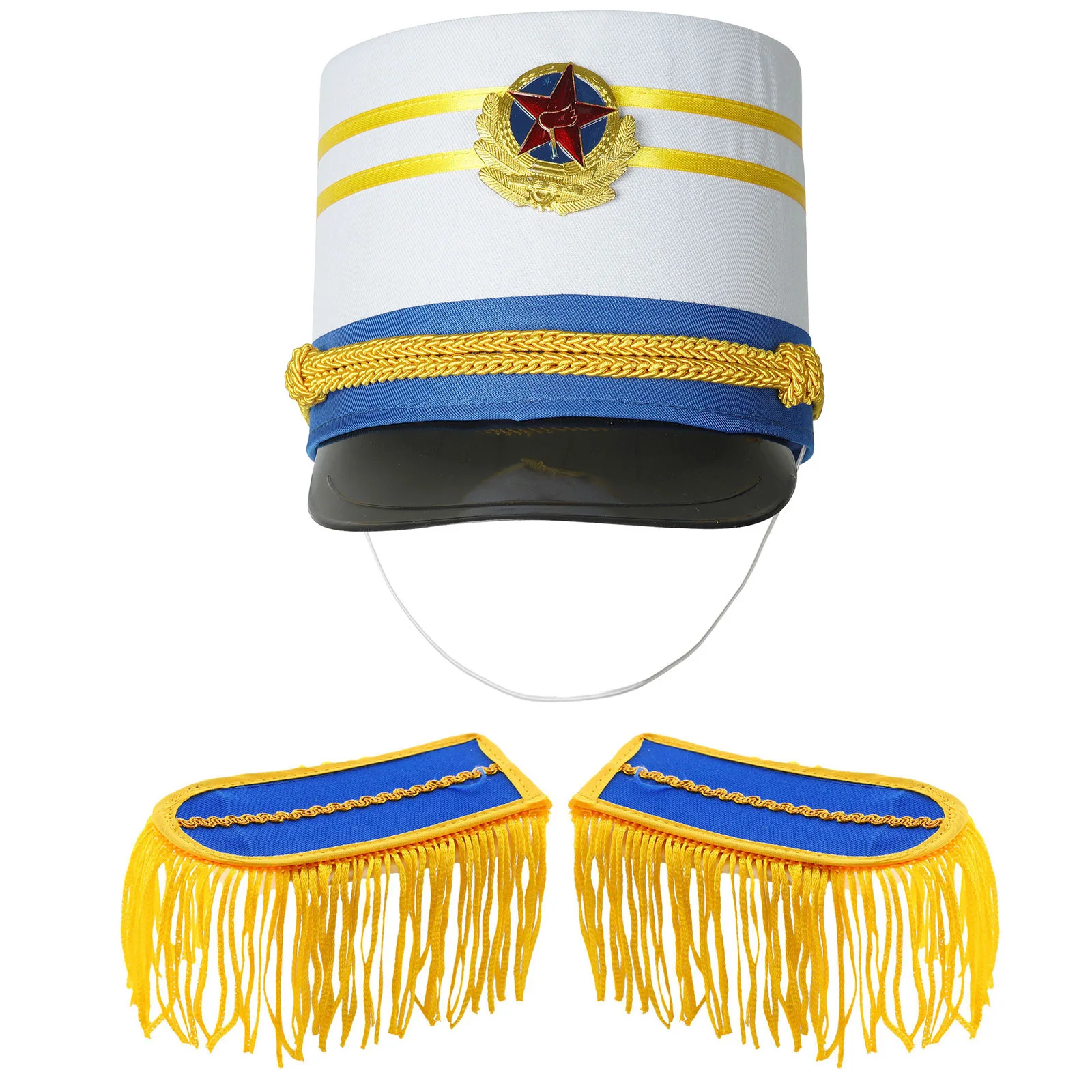 Children Party Drum Band Costume Accessory 1 Pair Tassel Shoulder Boards with Pin and Top Hat for Halloween Stage Performance
