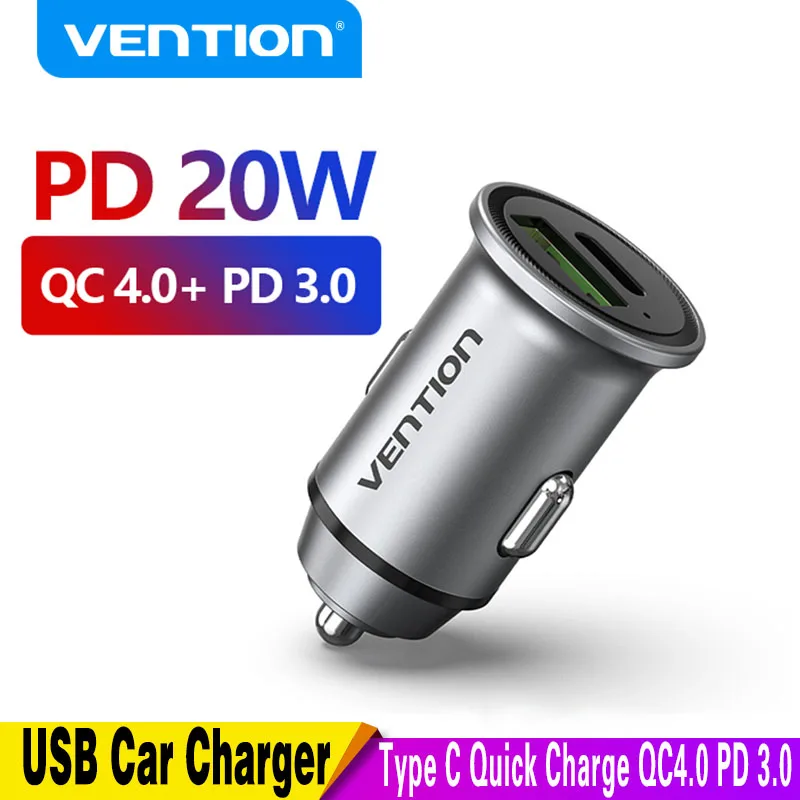 Vention автомобильное зарядное устройство Тип C быстрое зарядное устройство USB для iPhone 12 13 Xiaomi автомобильное зарядное устройство Quick 4,0 3,0 зарядка Moible Телефон 20WPD зарядное устройство