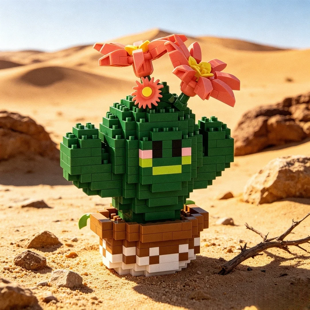 338pcs 사막 선인장 3D 퍼즐 빌딩 블록 장난감, 가정 장 꽃 분재 장식품, 어린이 생일을 위한 DIY 다육 식물 선물