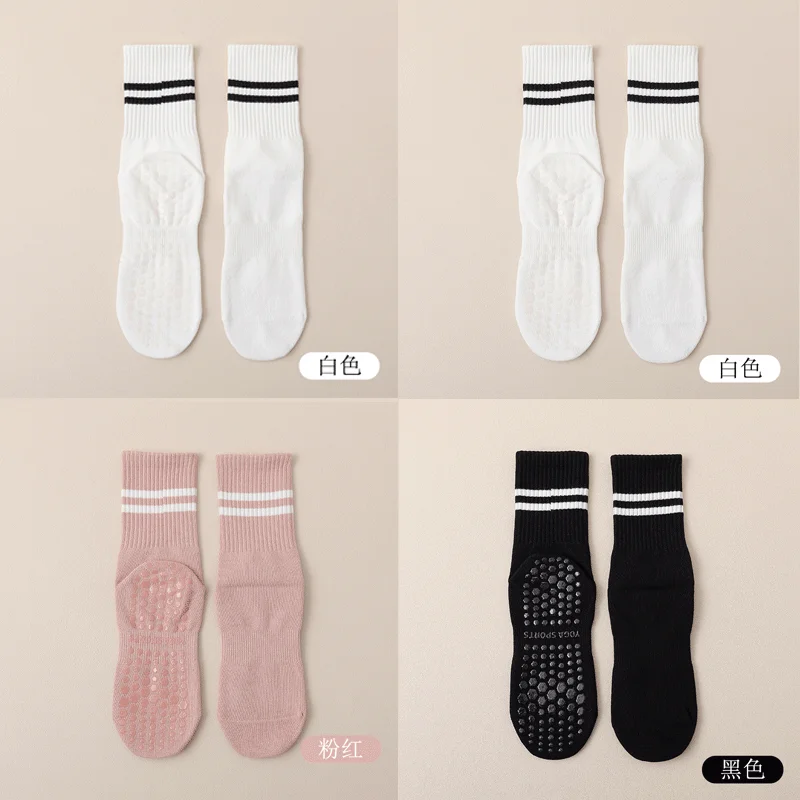 Chaussettes Antidérapantes Femme 4 Paires De Chaussettes De Pilates Avec Bandes Antidérapantes Chaussette Pilates Femme