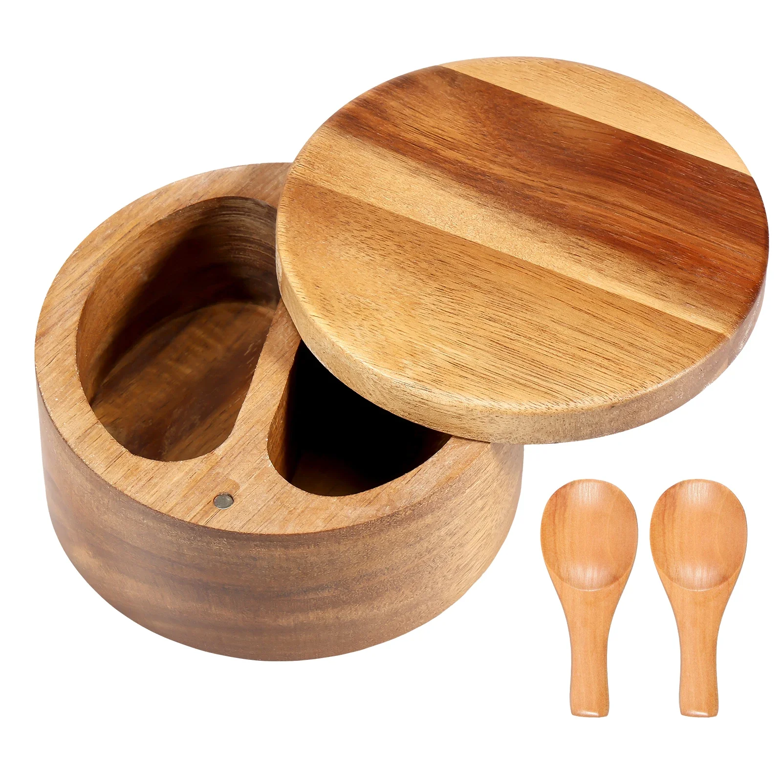 Salt and Pepper Seasoning Jars Wood Condiment Box Bowl Storage Pot Set Sugar Container Holder Rotating Magnetic Lid Multi Bowls