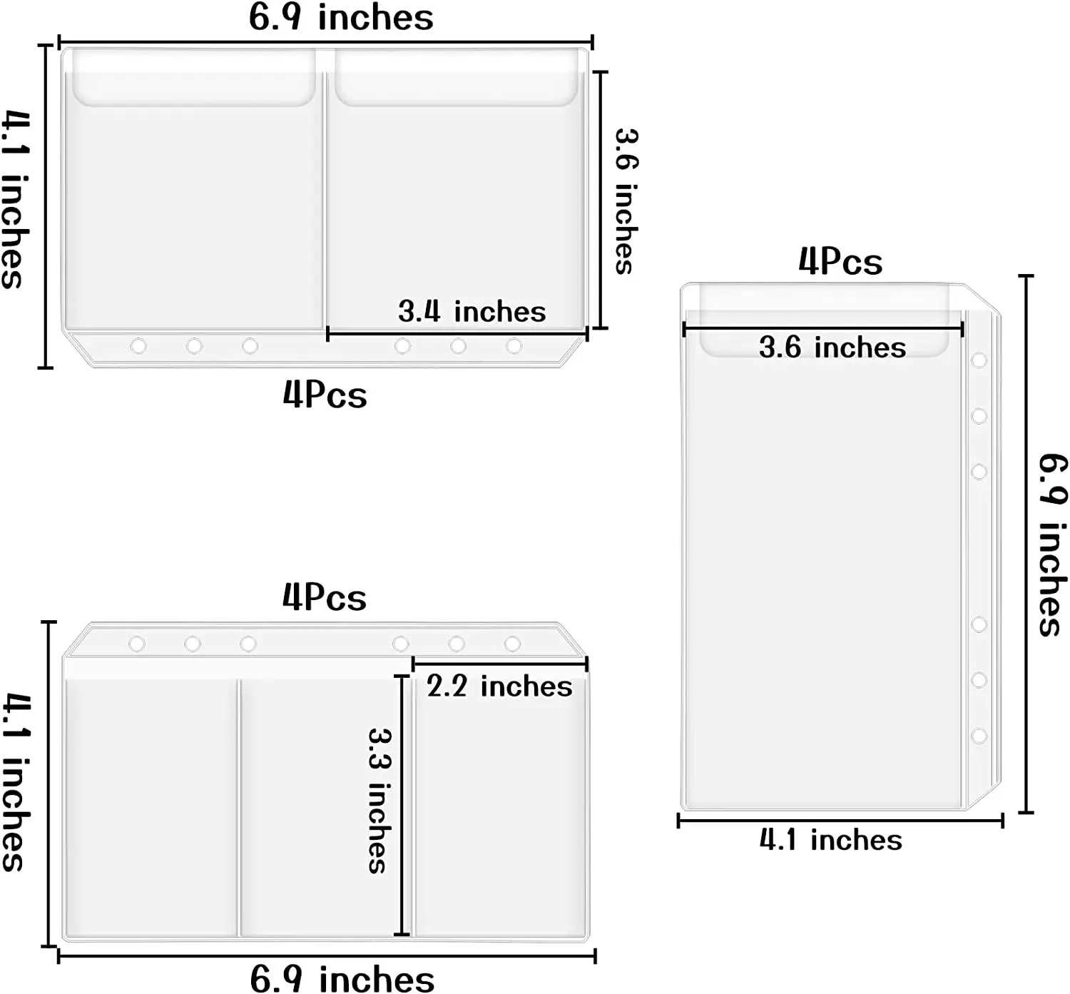 A6 Binder Pocket Cash Budget Envelope 6-Hole Transparent Waterproof PVC Folder Bag Fits 6 Ring Buckle Folders