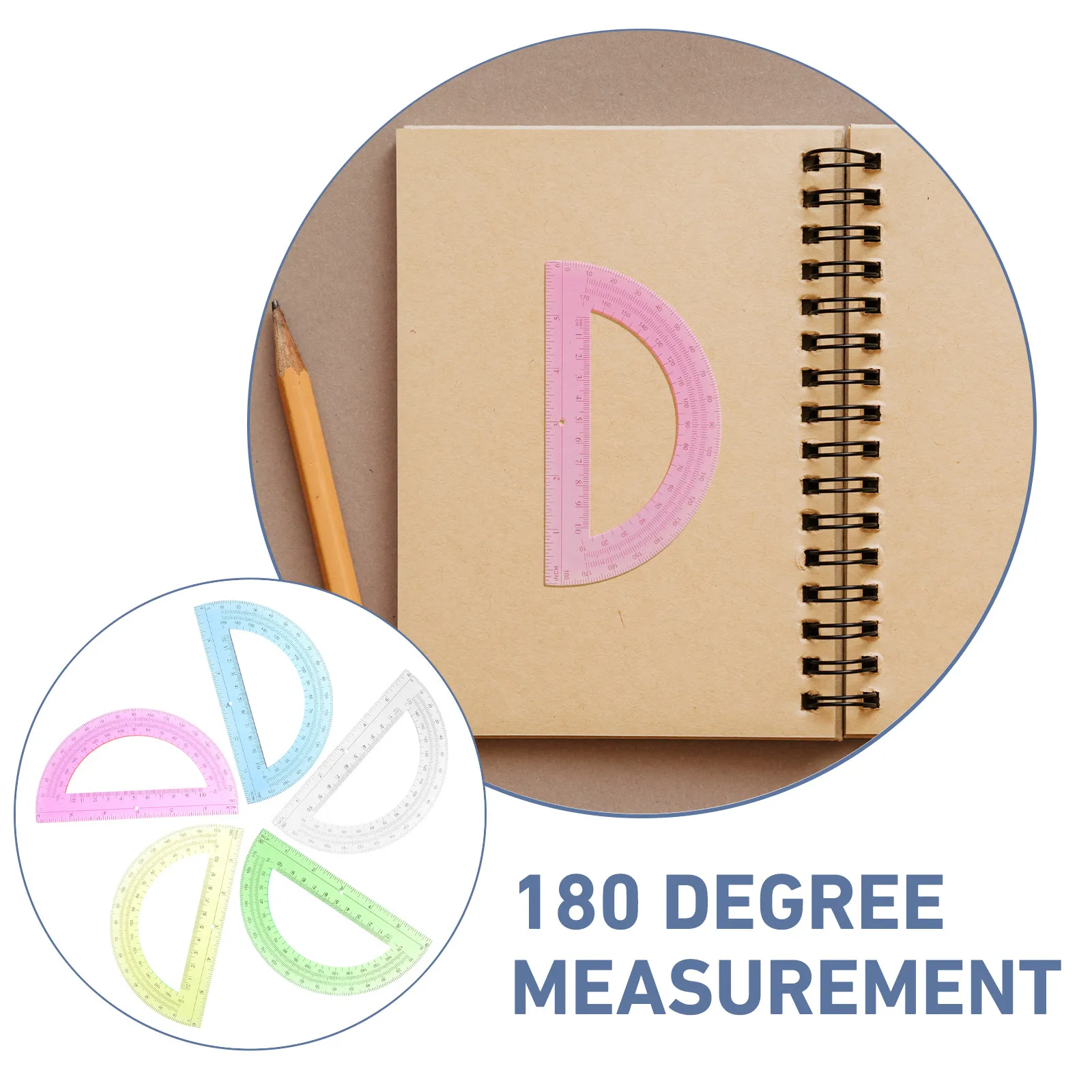 5Pcs 플라스틱 각도기 세트 학생 교사를 위한 180도 수학 각도 도구 휴대용 경량 ABS