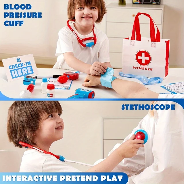 JOYFY Kids Doctor Kit 16Pcs Pretend Play Medical Kit with Realistic Toy Stethoscope Reusable Record Cards for Toddlers Ages 3+