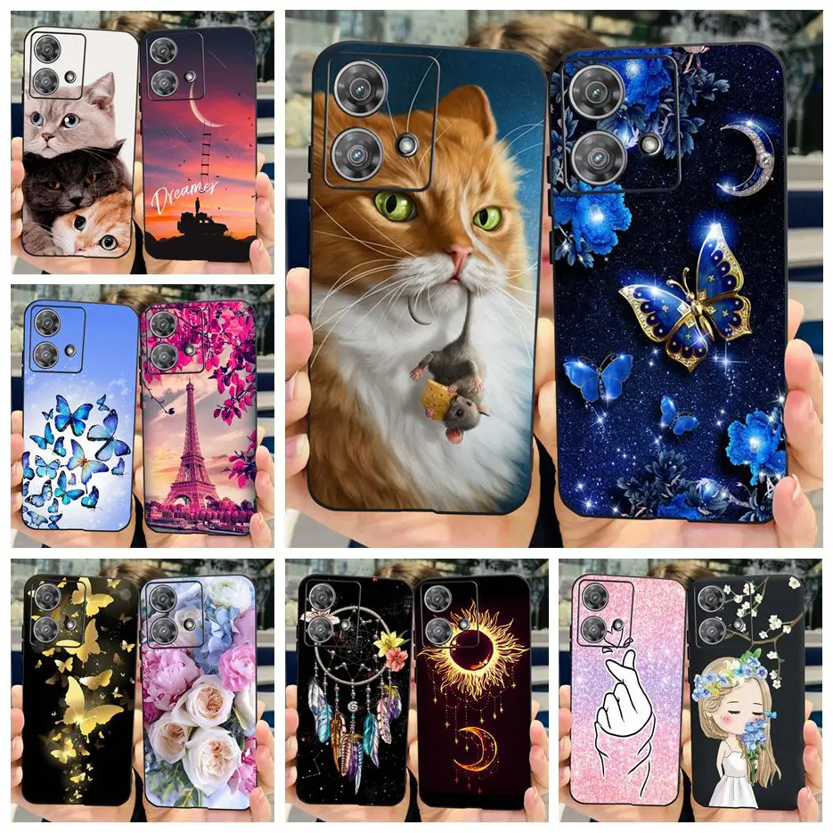 Per Motorola Edge 40 Neo Case 6.55 ''Cute Cat Butterfly Cover Custodia Morbida In Silicone Per Motorola Edge 40 Neo Cover Posteriore Coque