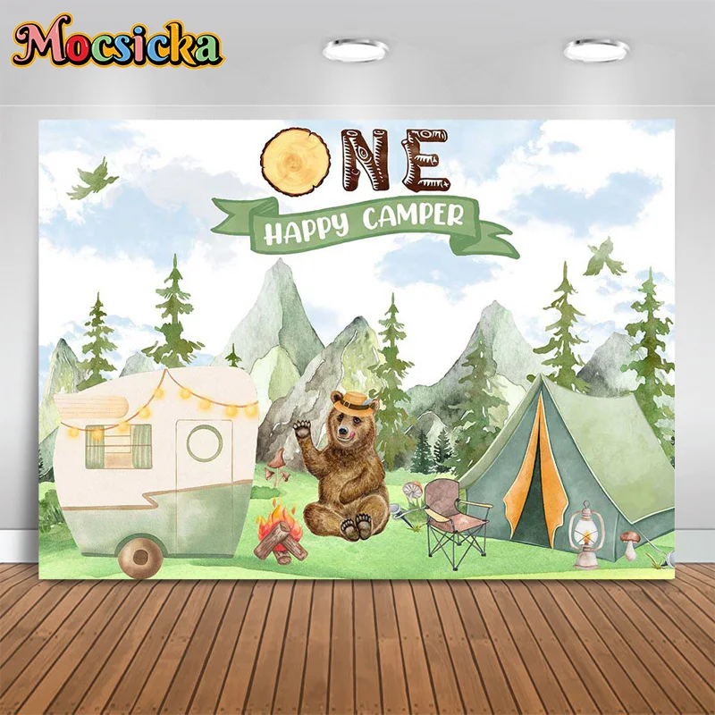 

Mocsicka Photography Background Forest Dog Bear Backdrop Baby Shower Boy Girl 1st Birthday Party Kids Photo Studio Banner