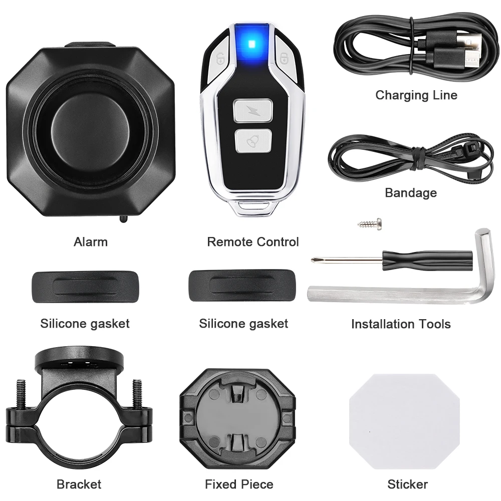 Wsdcam USB Rechargeable Bike Alarm Anti Theft Security Alarms for Wireless Alarm Remote Control Motorcycle Bicycle Warning Bell motorcycle alarm bicycle alarm security alarm wireless alarm
