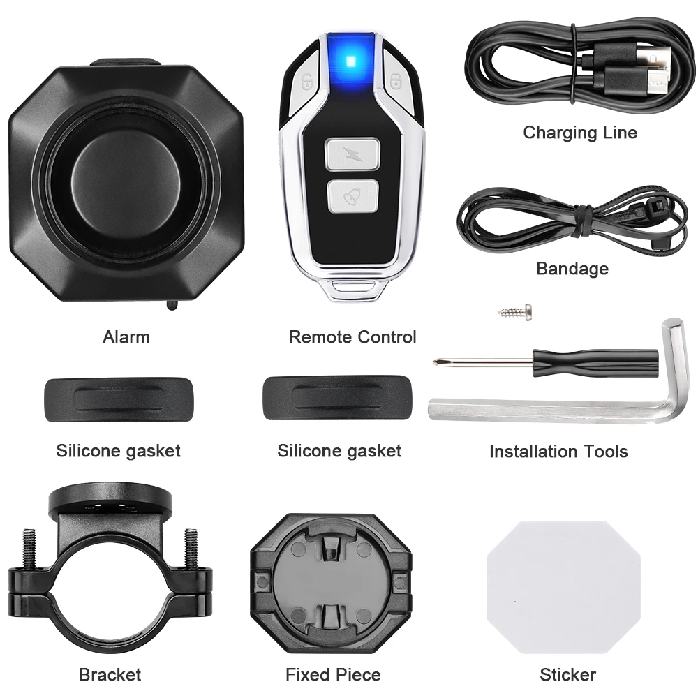 WSDCAM USB Rechargeable Bike Alarm with Remote, 110dB Loud