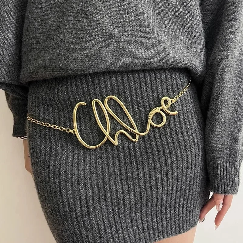 Adjustable Gold Waist Chain Jewelry Vintage Minimalist Metal Belt for Women Dresses Pants A U Letter Design 115cm