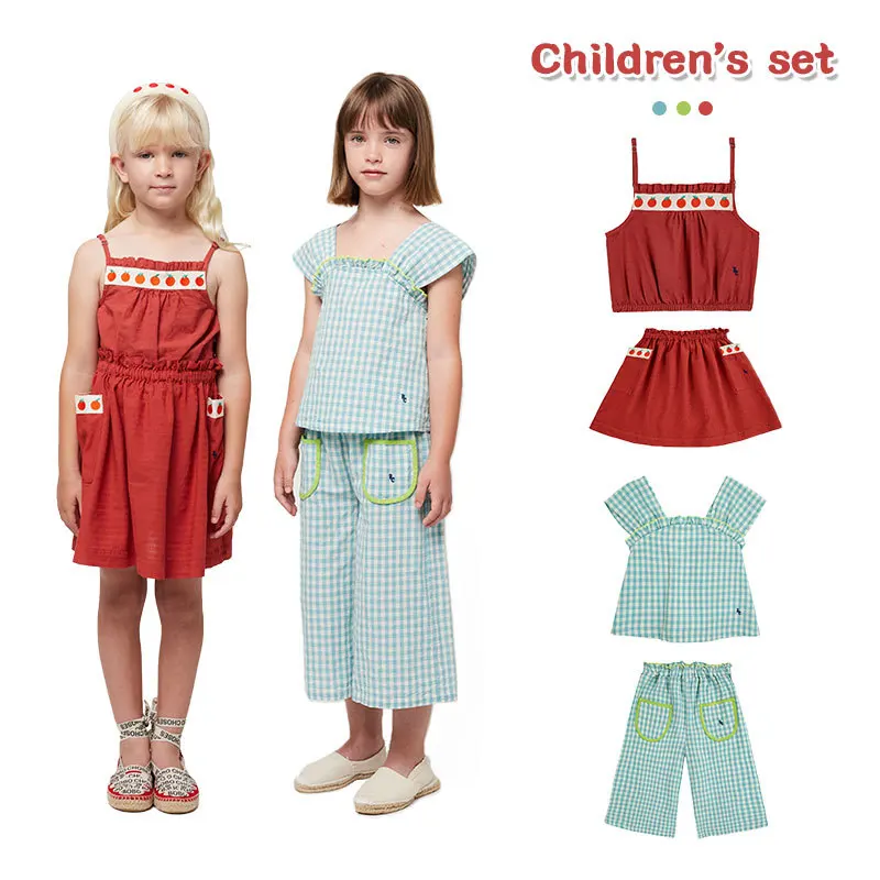 

Kids Girls Camisol Shirt Two Piece Set 2024 Summer BC New Children's Cartoon Embroidery Sleeveless Camisole Top Skirt Outfit Set