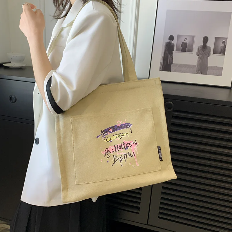

Shoulder Bag Thicken Canvas Student Women's Bag Shopping Large Capacity Letter Printing Fashion All-Match Hot Sale Storage Bags