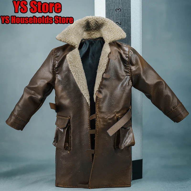 

1/10 Man Soldier Strong Fur Collar Brown Leather Trench Coat Pockets Belt Bandage Decoration Accessory for 20cm Moveable Figure
