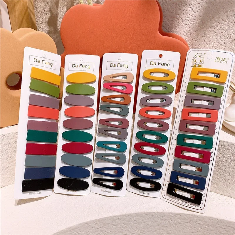 

10 Pcs/set Fashion Children's BB Clip Hair Accessories Korean Sweet Girl Student Simple Colorful Square Water Drop Hairpins