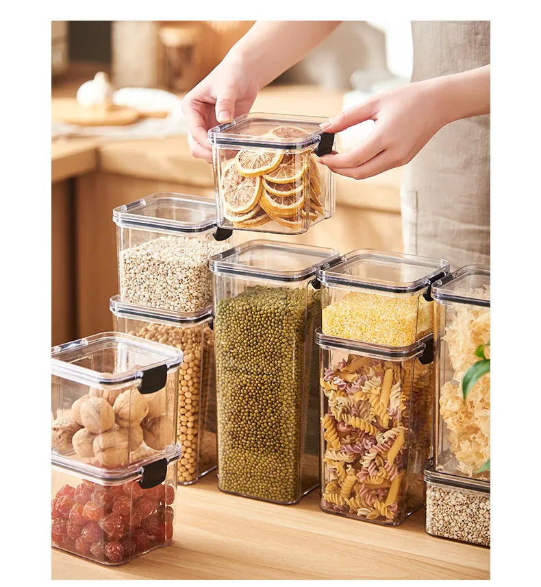 Contenedor de cocina de almacenamiento de alimentos Caja de plástico  Frascos para cereales a granel Organizadores de cocina para despensa  Organizador Frascos con tapa Home X