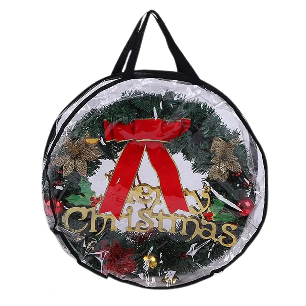 Garland Storage Bag Round PVC Transparent Dustproof Design Easy to Carry Handle Christmas Wreath Storage Bag 1/2 Pcs