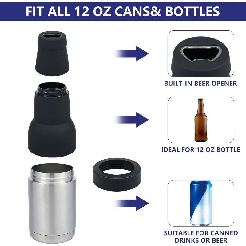 1PCS 12oz 3 in 1 Beer Bottle and Can Cooler Double Walled Stainless Steel Beer Bottle Cooler Vacuum Insulated Can Gifts for Men