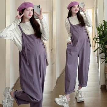2025 Spring Maternity Wear Korean Casual Overalls Sweet Loose Straight Jumpsuits for Pregnant Women 25ss Y2k Youth Pregnancy