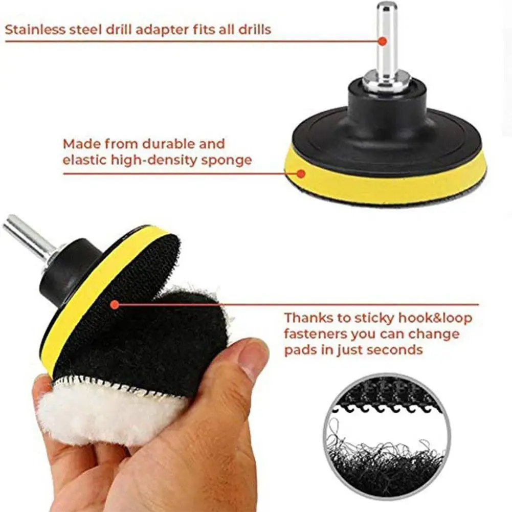 Car Polishing Pad Polish Pad Sponge Set Wool Polishing Pad Wheel Disc Head Kit 3/4/5 Inch Car Polishing Pad for Car Polisher Drill Adapter Car Waxing