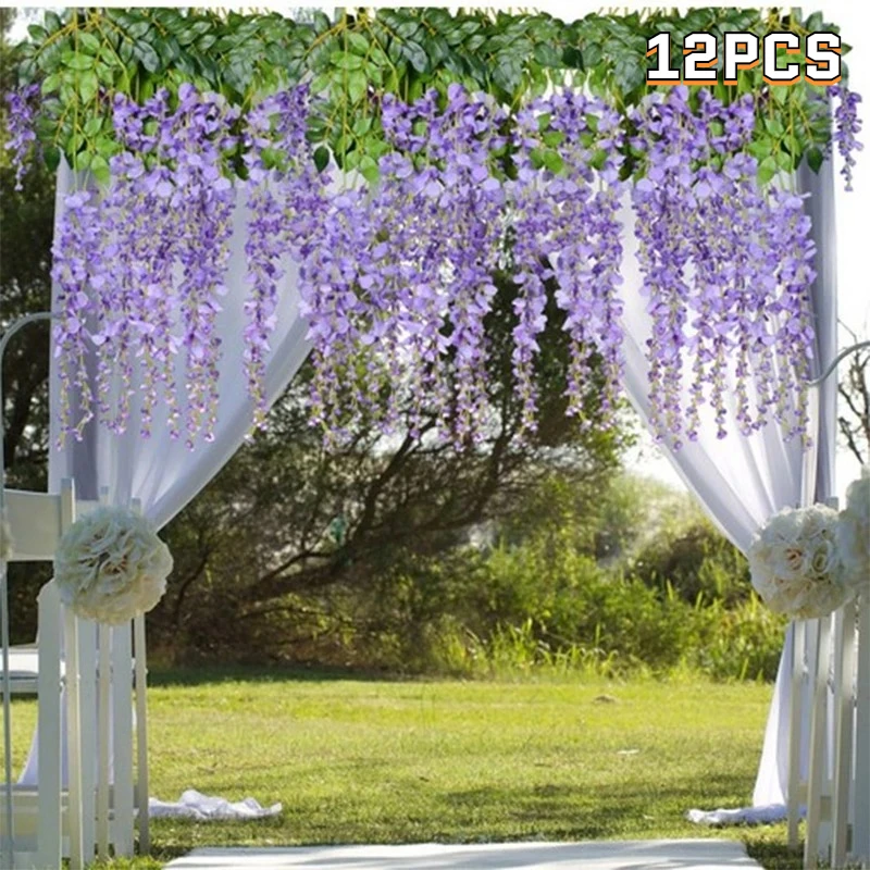 12pcs 110cm Garland Silk Artificial Hanging Wisteria Flowers Wedding Home Decor 