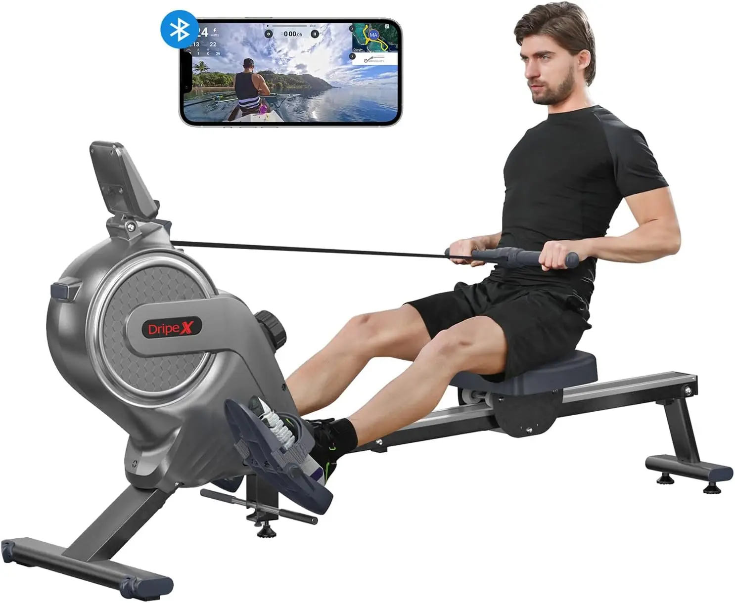 Machines for Home, Rowing Machine Max 350LBS, Magnetic Rower with 16 Levels of Workout Resistance, Durable Slide Rail, Bl