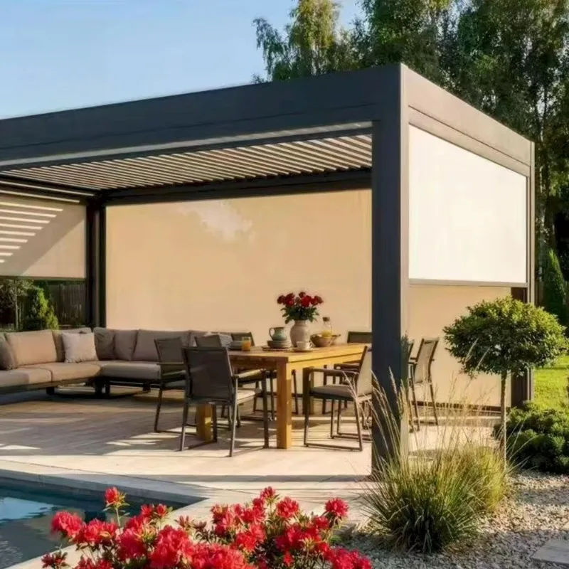 Pergola Gazebo in Alluminio Impermeabile di Alta Qualità con Lamelle Orientabili, Struttura Parasole Resistente Progettata per Applicazioni Familiari e Commerciali - immagine 2