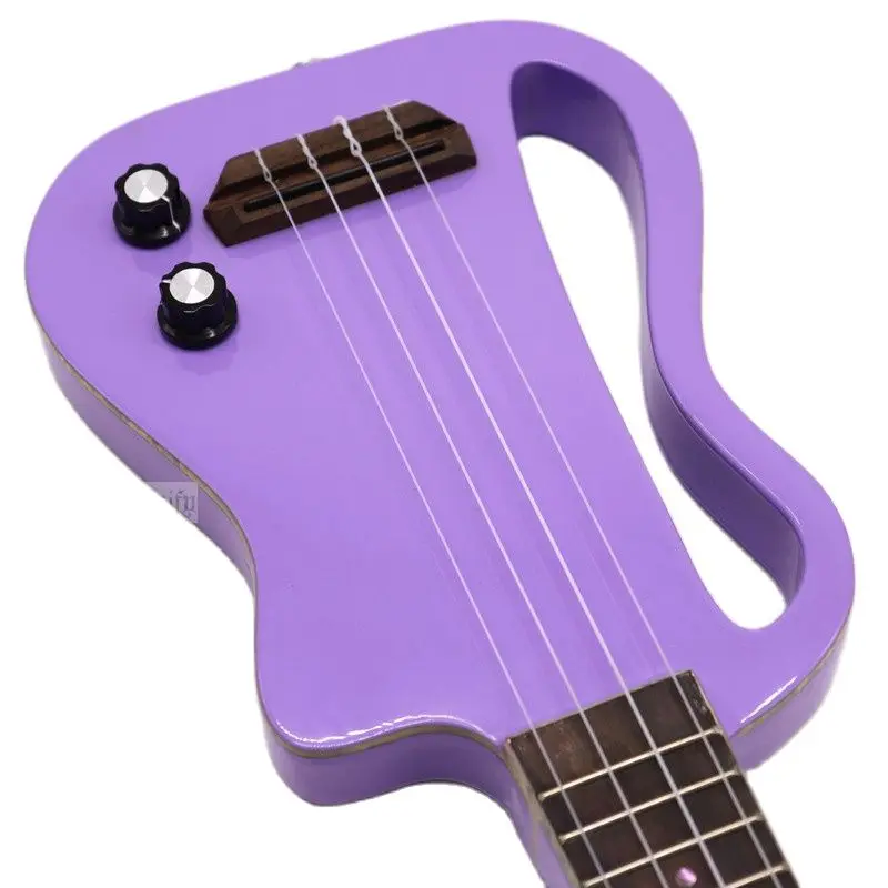 Silent Ukelele Guitar 21 Pollici Viola Finitura Lucida Solid Okoume Wood Body 4 String Mini Electric Children Ukelele