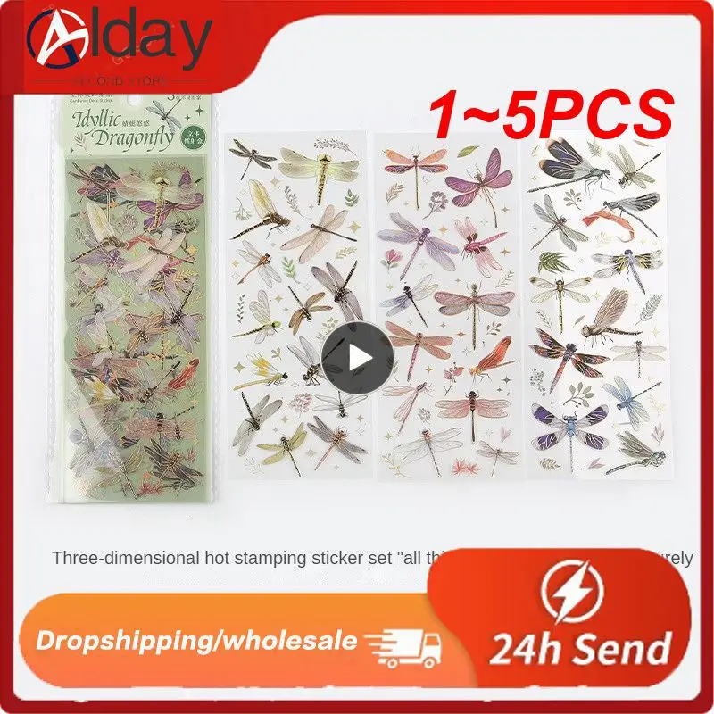 

1~5PCS Kawaii Feather Dragonfly Bird Jellyfish Decorative Stickers Pack Scrapbooking Material Label Diary Phone Journal Planner