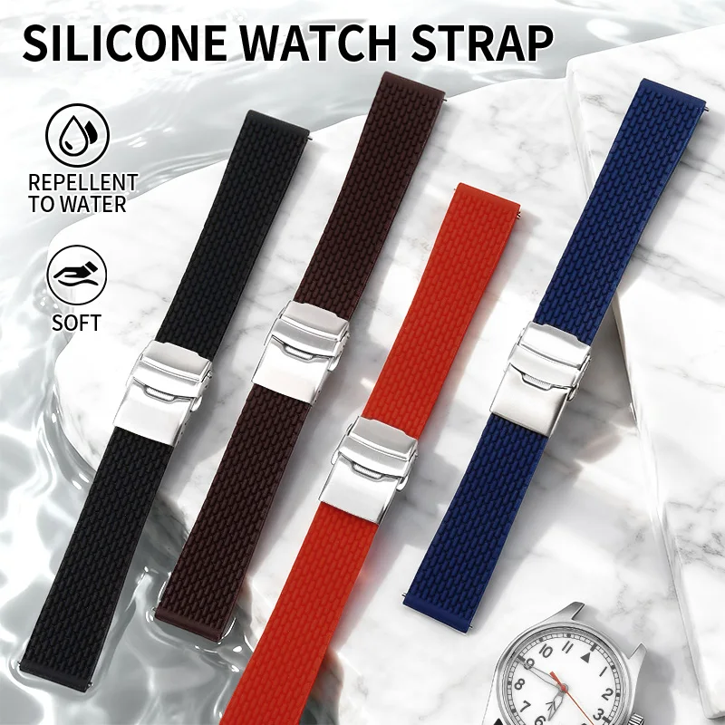 Eco-Friendly Quick-Release Double-Button Folding Silicone Sports Watch Strap