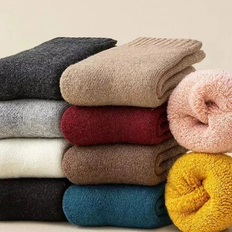 Winter Wool Cashmere Warm Baby Kids Socks for Boys Girls Solid Color Calf Socks Thickened Thermal Children Christmas Clothes