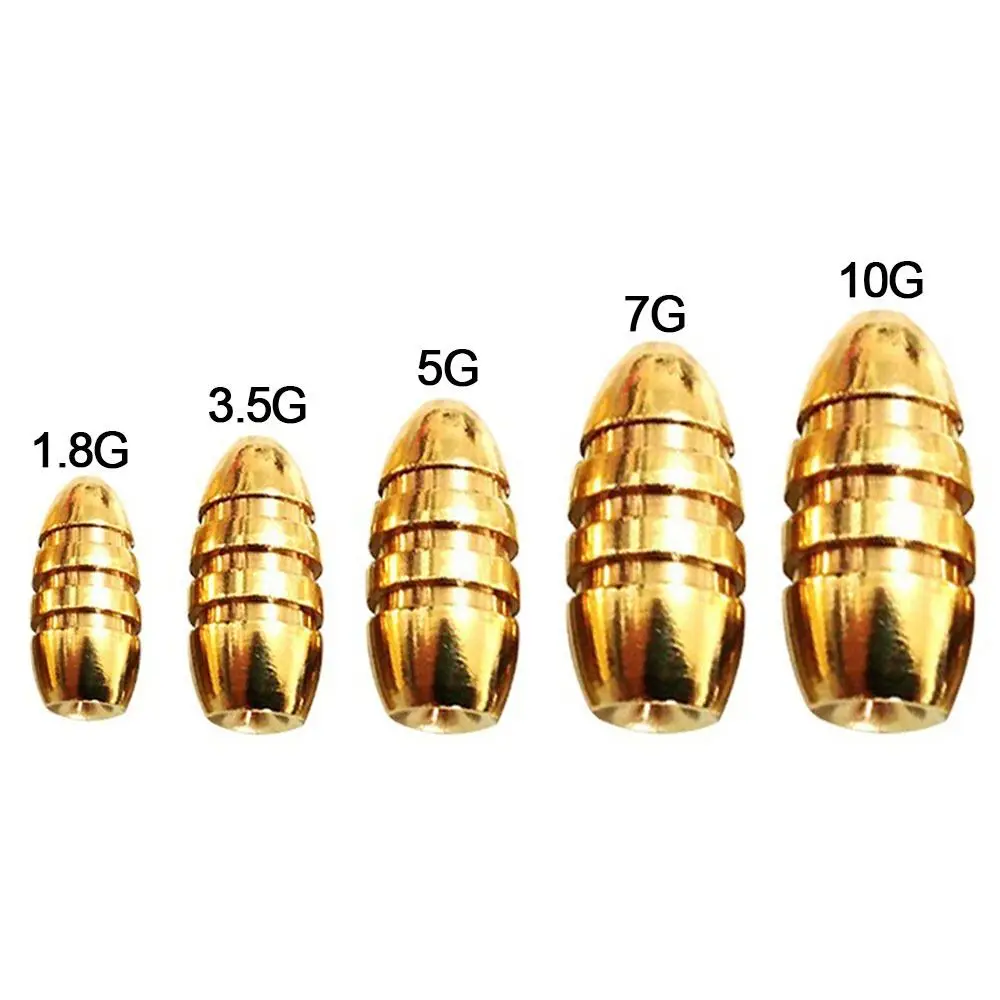 10pcs/lot 10g,7g,5g,3.5g,1.8g Line Sinkers Sharped Weights Copper Fishing Lead fall Brass Sinker Hook Connector