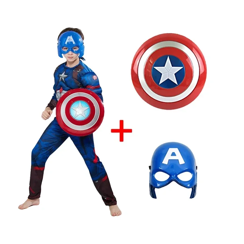 Captain America Costume Kids Superhero Captain America Muscle Cosplay Tuta Shield Halloween Carnival Party Costume Per Bambino