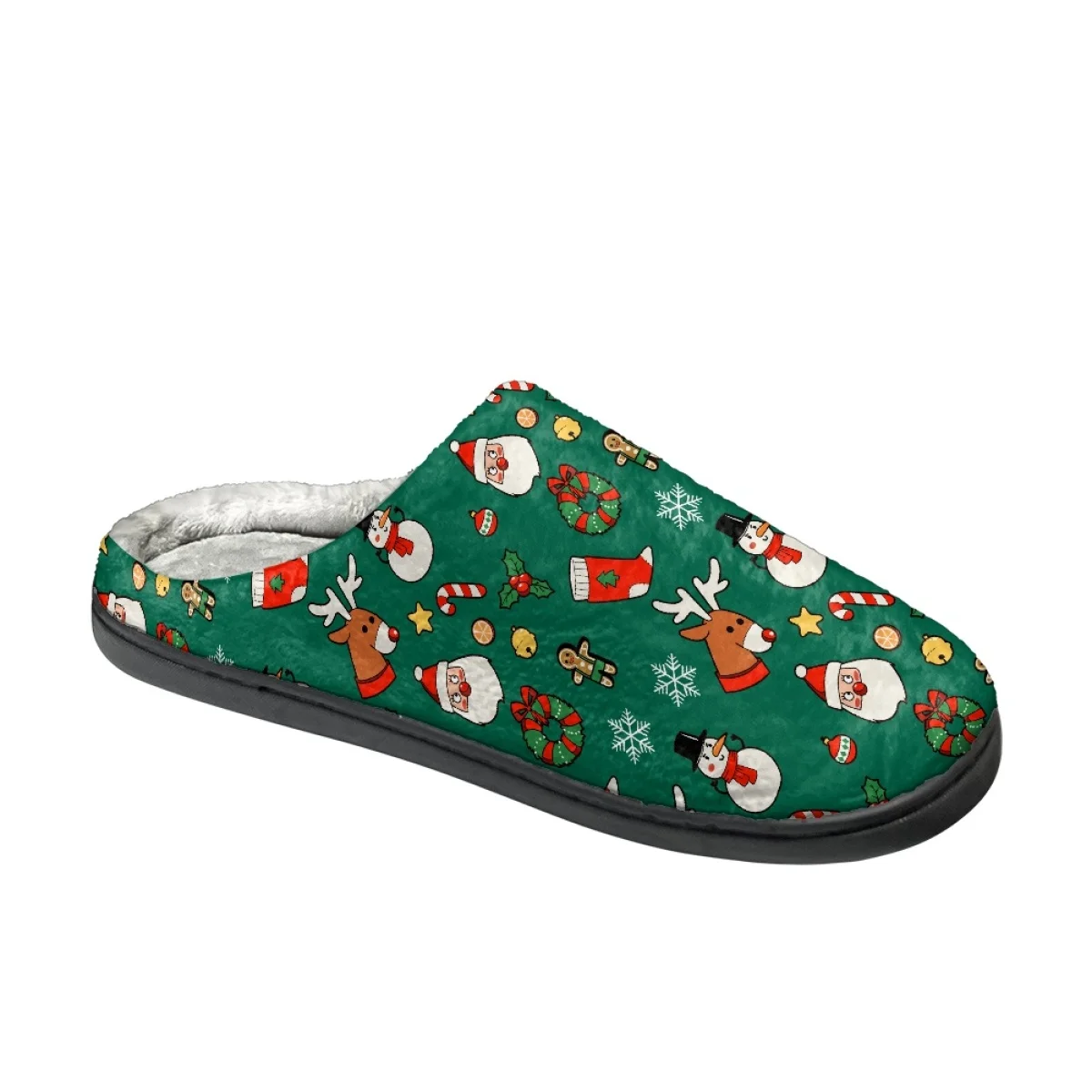 Christmas Gift Santa Elk Flower Bell Pattern Unisex Winter Cotton Slippers Lightweight Breathable Shoes Keep Warm Home Slippers