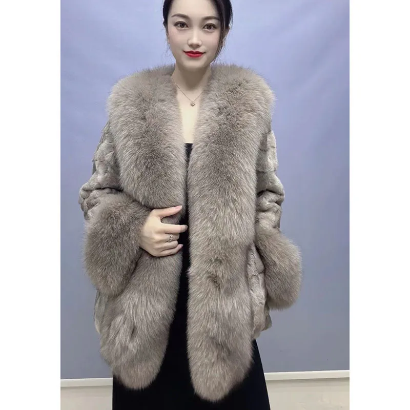 

Hot Sale 2024 New Winter High end Mink Fox Fur Grass Coat Women's Mid length Women's Fur Coat
