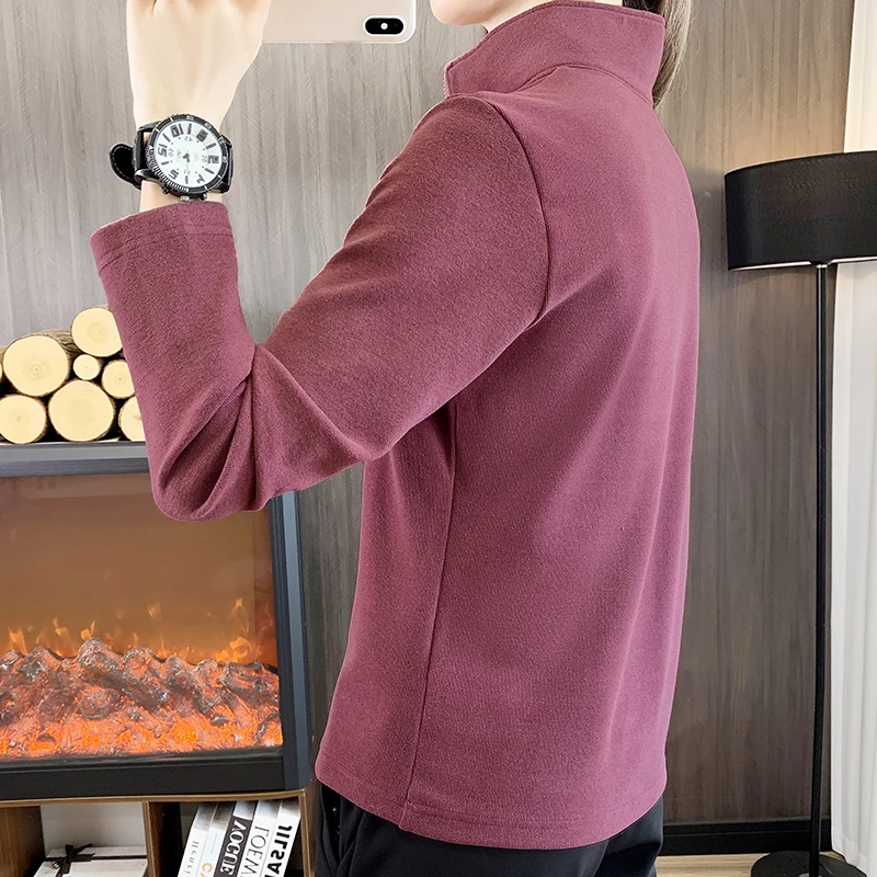 여성용 야외 양털 두꺼운 탑 스탠드 업 칼라 탑 여성용 따뜻한 긴팔 셔츠 스웨터 가을 하이킹 편안함