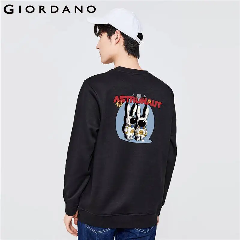 

GIORDANO Men Space Rabbit Series Sweatshirts Fleece-Lined Simple Sweatshirts Crewneck Print Relaxed Casual Sweatshirts 91092185