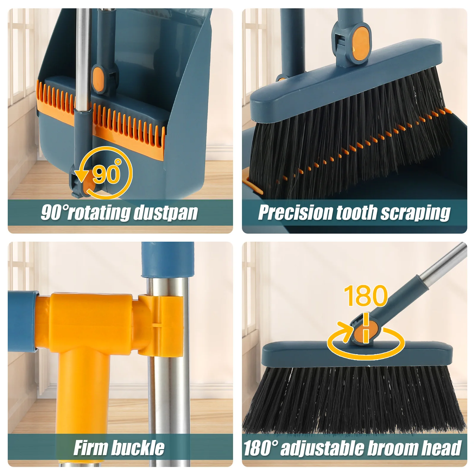 Broom and Dustpan Set with Magnetic Storage Design 180° Rotatable Upright  Sweeper Dustpan Set with Comb Teeth Cleaning Tools New - AliExpress