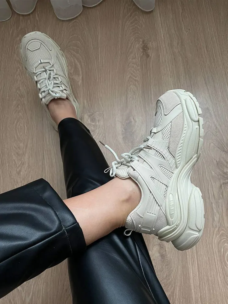 BeauToday Platform Sneakers Women Mesh Solid Color Breathable Trainers Lace-up Round Toe Thick Sole Ladies Shoes Handmade 29462 2