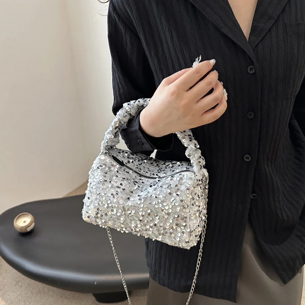 Shiny Sequins Evening Clutch Bag Glitter Underarm Bag Dinner Party Wedding Purses Handbag Female Chain Shoulder Crossbody Bag