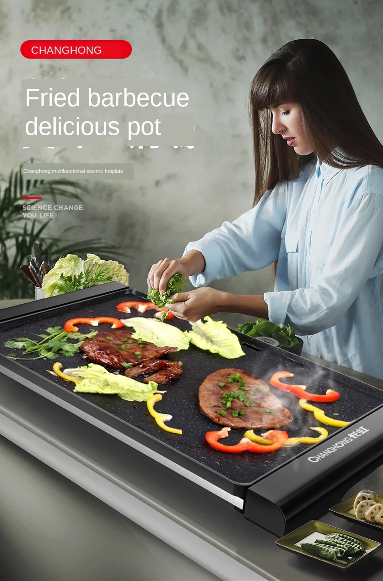 Smokeless Electric Grill and Hot Pot Combo Detachable Cooking Pan Non-Stick  BBQ Griddle and Shabu Shabu Pot Maifan Stone Coated