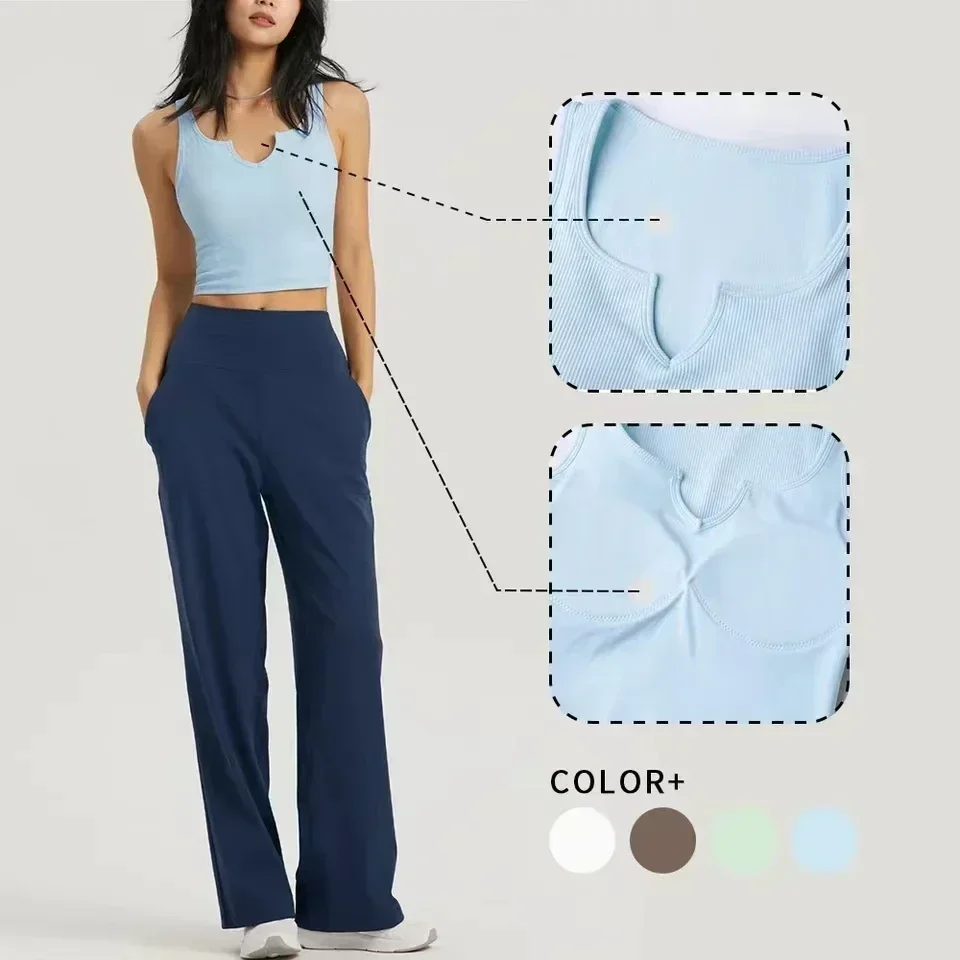 Lemon Ribbed High Quality Sport Padded Vest Push-up Gym Elastic Crop Top Women  Athletic Active Yoga Bra Fitness Running Workout