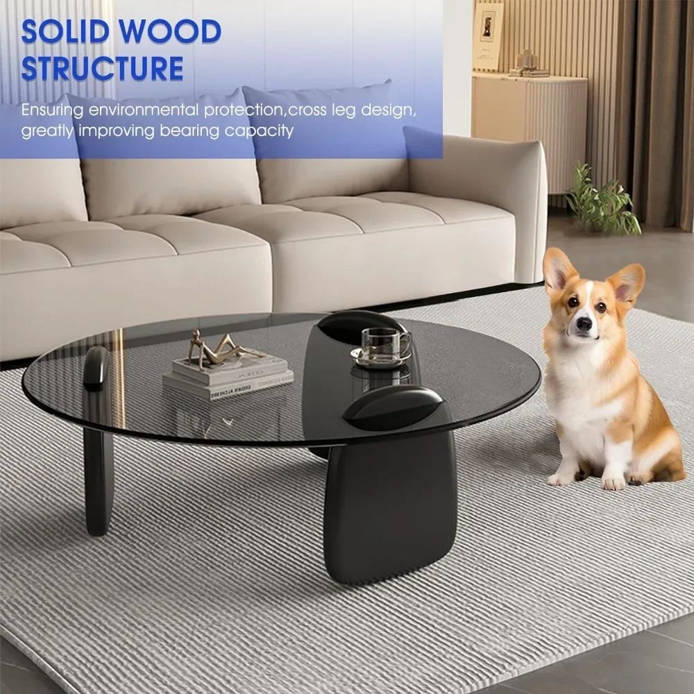 Coffee Tables, Glass Coffee Tables for Living Room Accent Coffee Side Tea Table with Natural Wood Frame 3