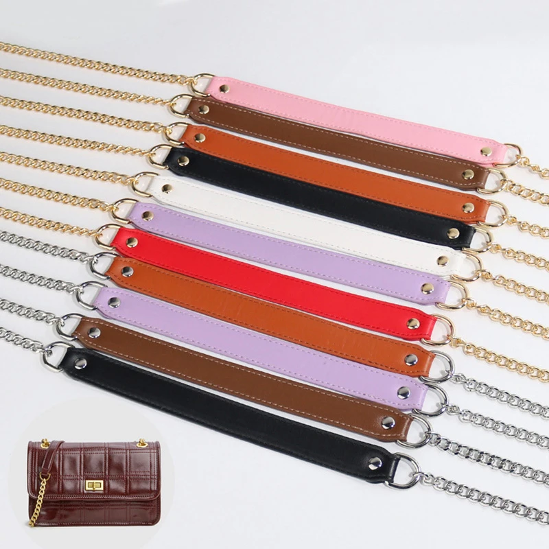 

120Cm Long Pu Leather Shoulder Bag Strap Replacement Metal Chains Purse Belt Detachable Handbag Handles Diy Bag Accessories