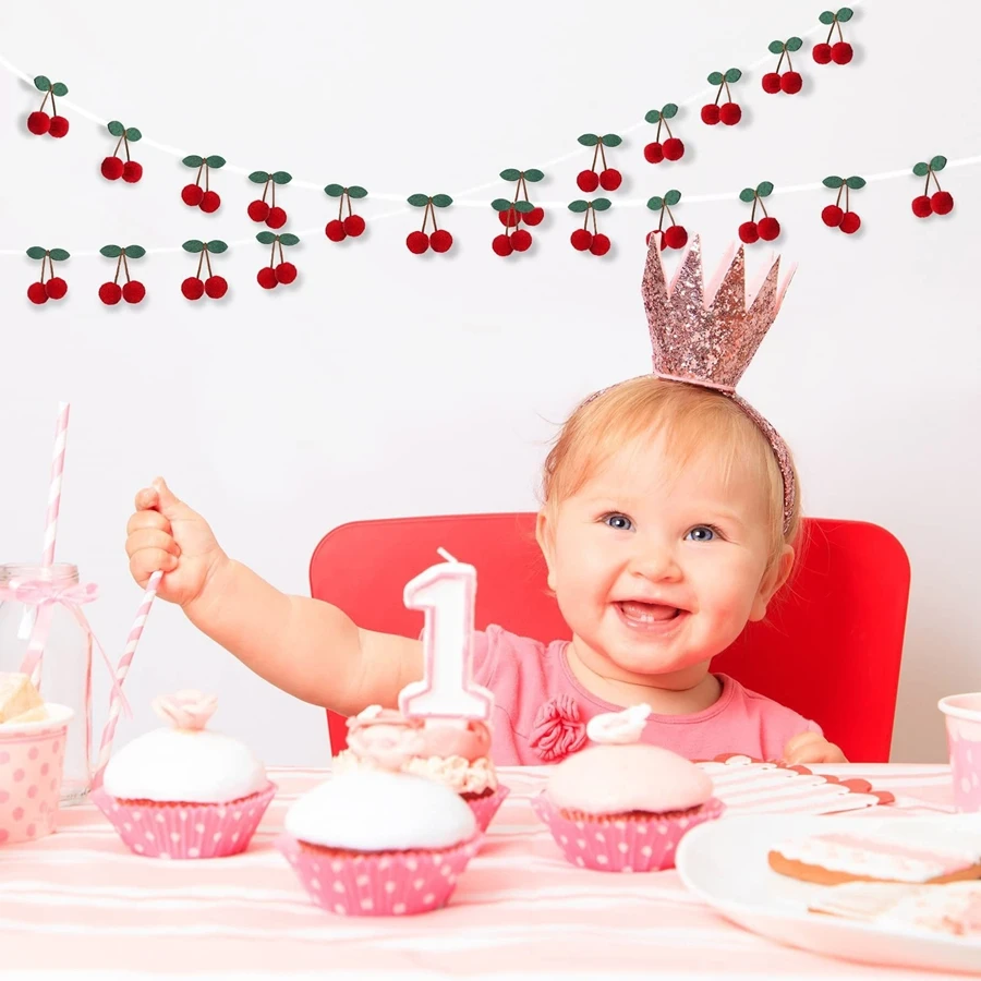 Festive Cherry Garland - Cheerful Pom-Pom Banner for Birthdays, Weddings, and Holiday Décor