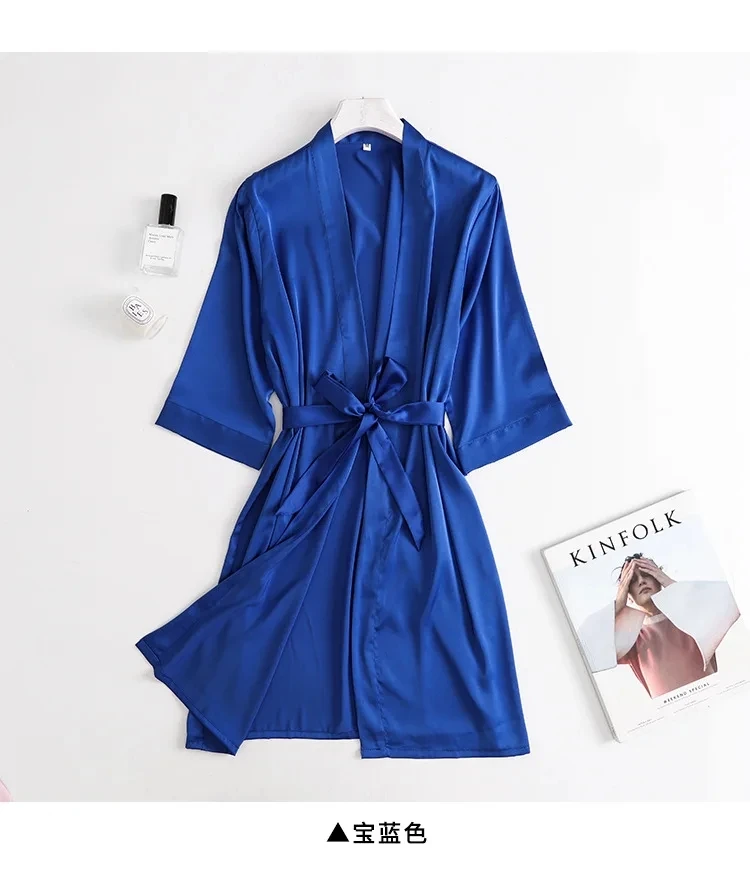 Women Wedding White Bride Robe Morning Gown 3/4 Sleeve Sleepwear Loose Nightgown Female Silk Satin Kimono Bathrobe Lingerie