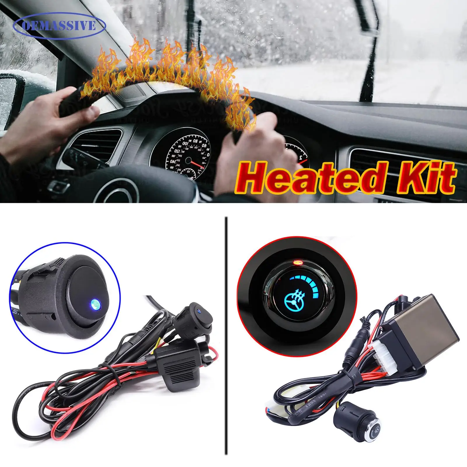 OEMASSIVE Car Heated Steering Wheel Cover Heater DIY Kit Pad Winter 6 Level  Switch Hand Warmer 12V Interior Universal Truck Van