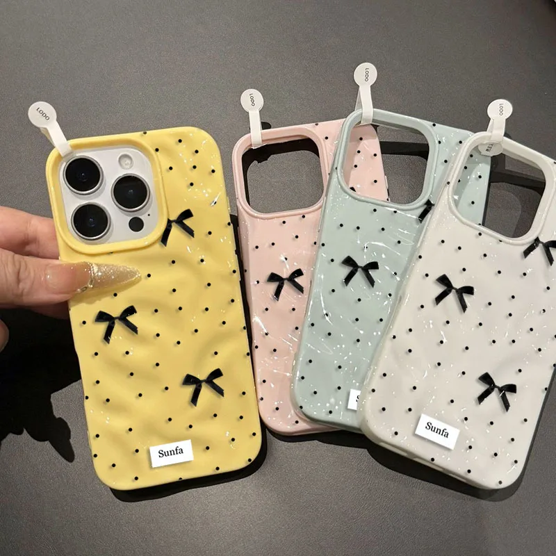 Elegant Black Bow Knot Textured Shockproof Phone Case - Fashionable Soft Cover