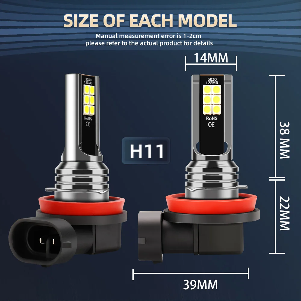 Bright H7 Led Light Blubs High Lumens 1:1 Size Turbo Auto Fog Lamps for Land Rover Discovery 2009-2013 2014 2015