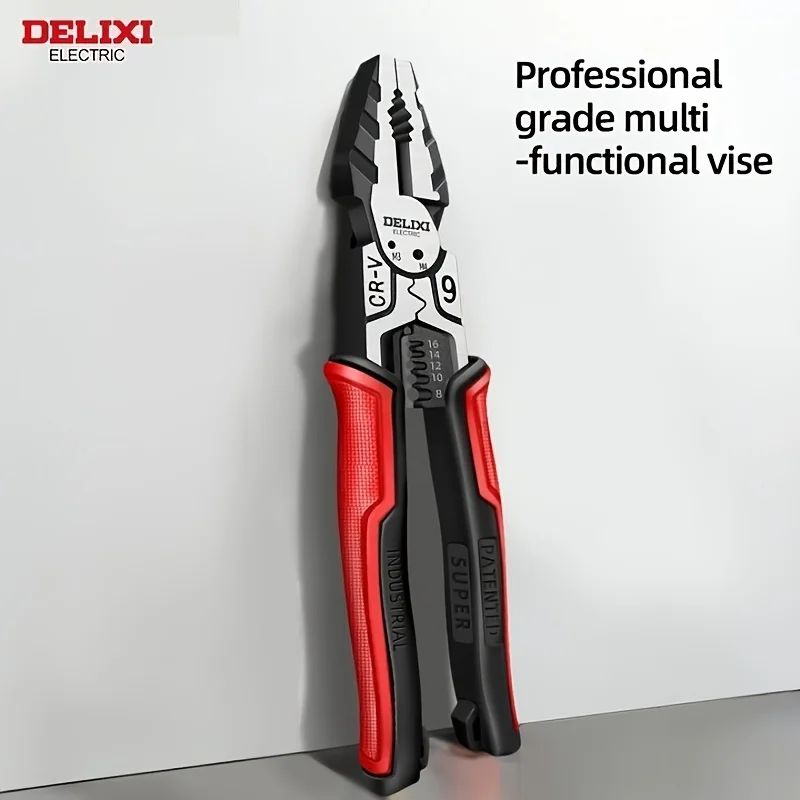 DELIXI ELECTRIC Multifunctional Pliers 9 Inch, Hand Tool Wrench with Household Clamping Stripping Function and Anti Skid Handle